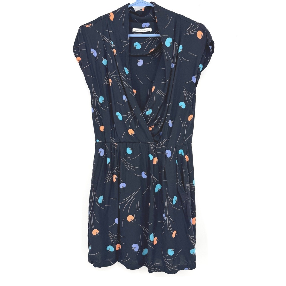Many Belles Down Black Abstract Print V-Neck Mini Dress XS